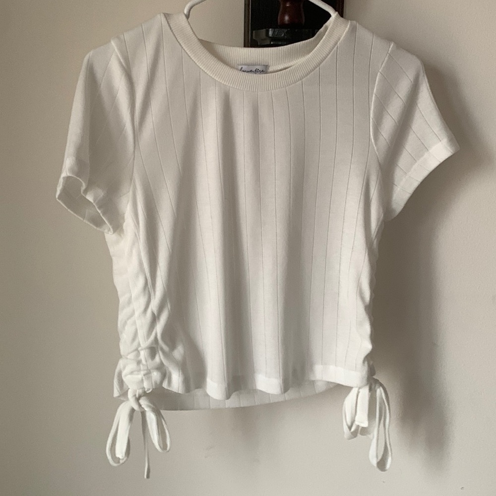 Short Sleeve Knit Tie Sweater Cropped